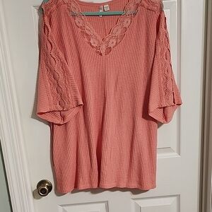 Cato Coral Lace-Accent Blouse